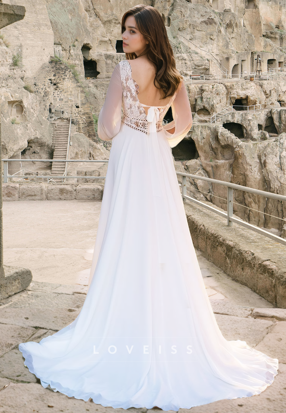 V-Neck Long Sleeves Lace Appliques A-Line Boho Wedding Dress Loveiss V-Neck Long Sleeves Lace Appliques A-Line Boho Wedding Dress Loveiss
