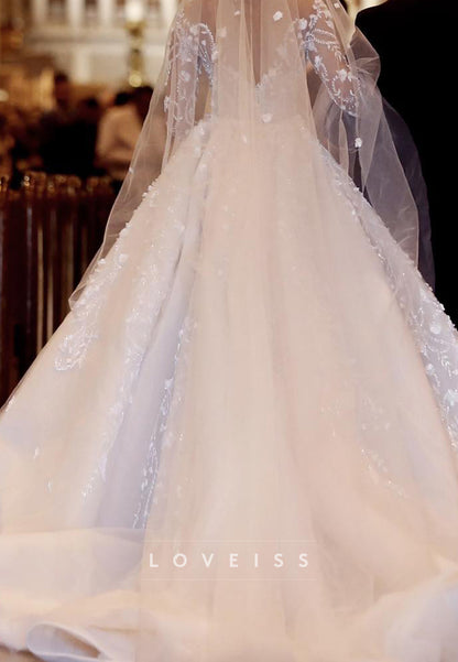 V-Neck Long Sleeves Lace Appliques Mermaid Wedding Dress