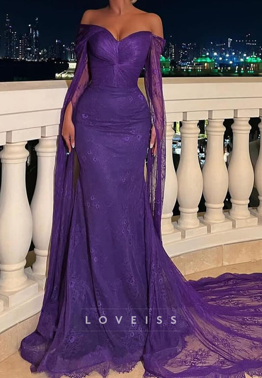 V-Neck Long Sleeves Lace Appliuqes Mermaid Evening Dress