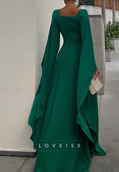 V-Neck Long Sleeves Pleated A-Line Formal Dress