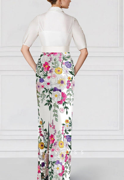 V-Neck Long Sleeves Sequins Appliques Sheath Mother of Bride Dress