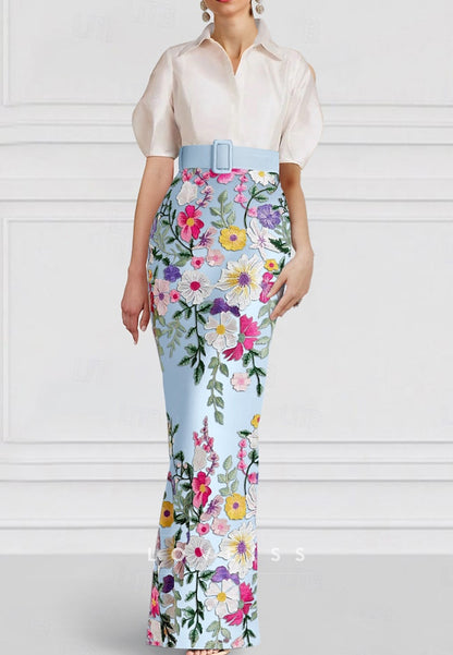 V-Neck Long Sleeves Sequins Appliques Sheath Mother of Bride Dress