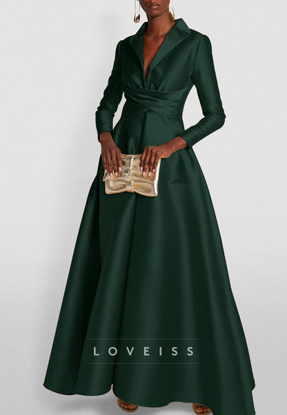 V-Neck Long Sleeves Sleek A-Line Mother of Bride Dress