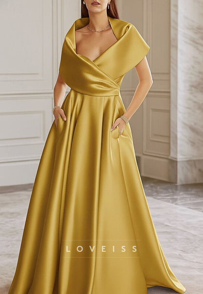 V-Neck Mother of Bride Dress Sleeveless Satin A-Line Formal Dress