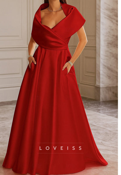 V-Neck Mother of Bride Dress Sleeveless Satin A-Line Formal Dress