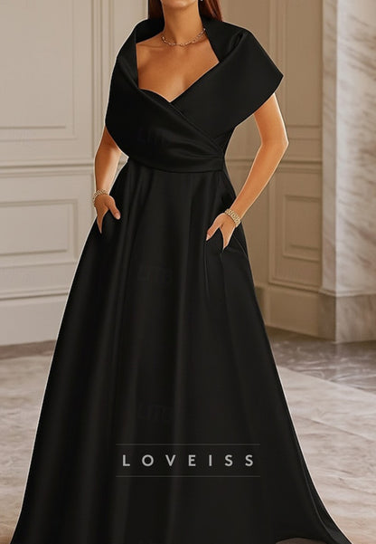 V-Neck Mother of Bride Dress Sleeveless Satin A-Line Formal Dress