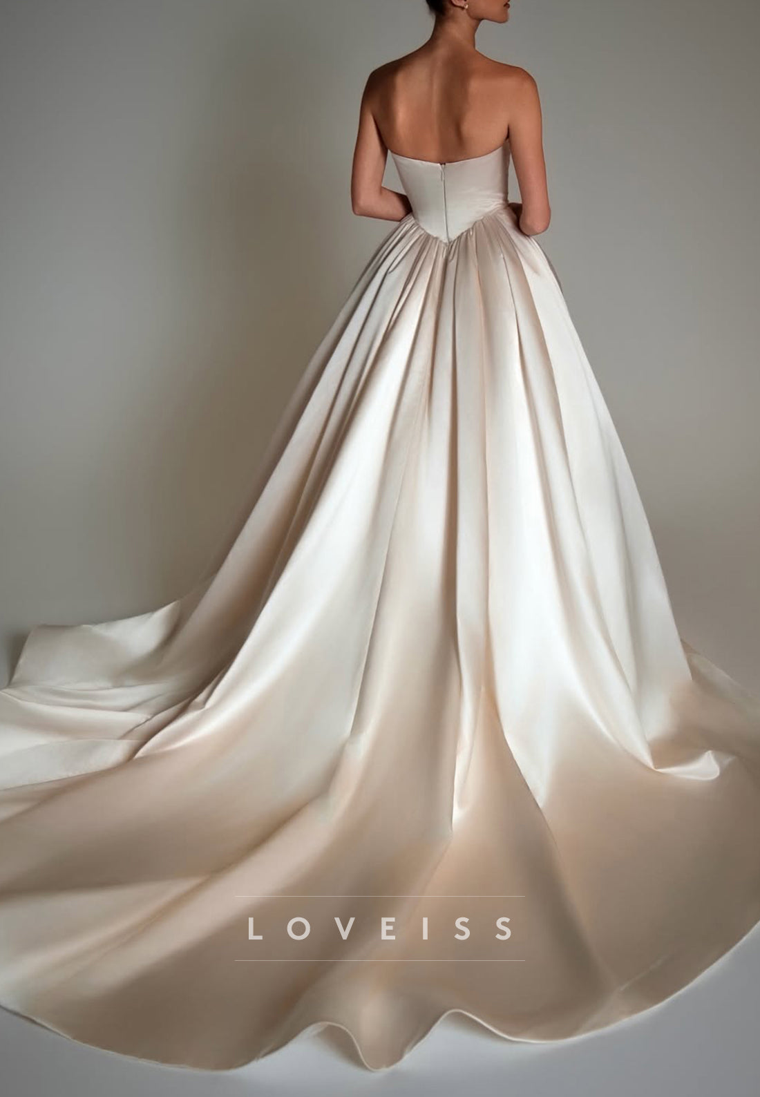 V-Neck Pleated A-Line Satin Wedding Dress