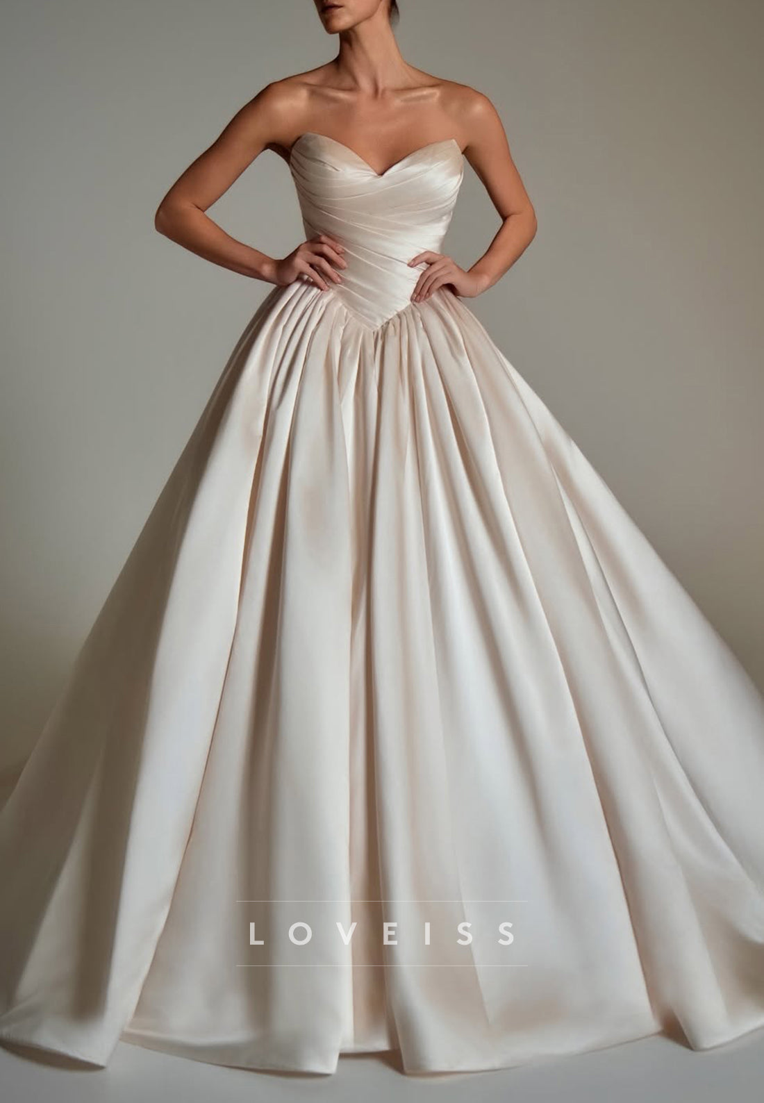 V-Neck Pleated A-Line Satin Wedding Dress