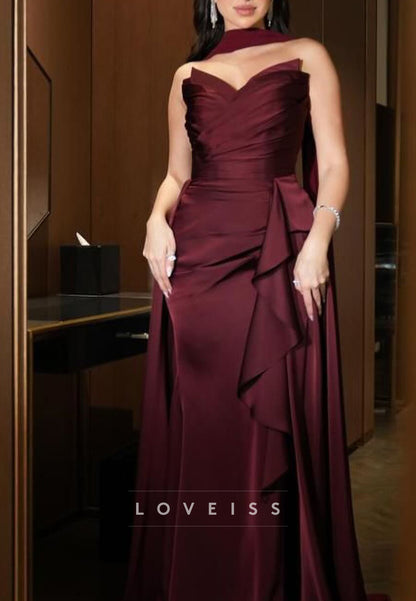 V-Neck Pleated Ruffled Mermaid Evening Dress