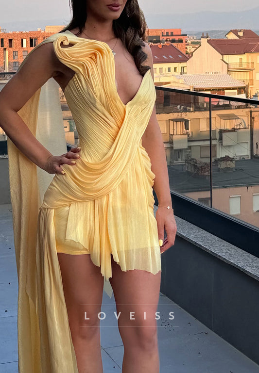 V-Neck Pleated Sheath Party Homecoming Dress