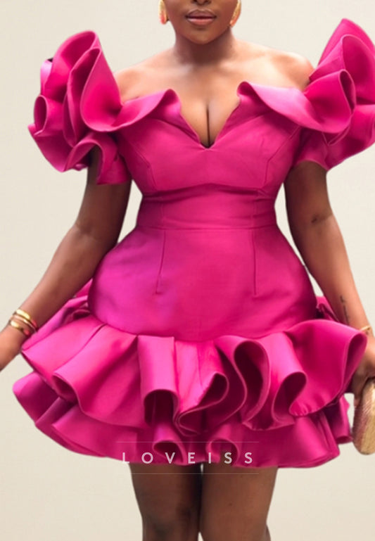 V-Neck Ruffled A-Line Party Homecoming Dress