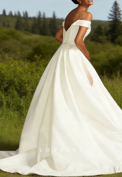 V-Neck Satin Sleeveless A-Line Simple Wedding Dress