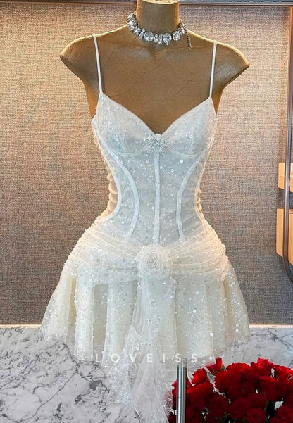 V-Neck Sequins Spaghetti Straps A-Line Party Homecoming Dress