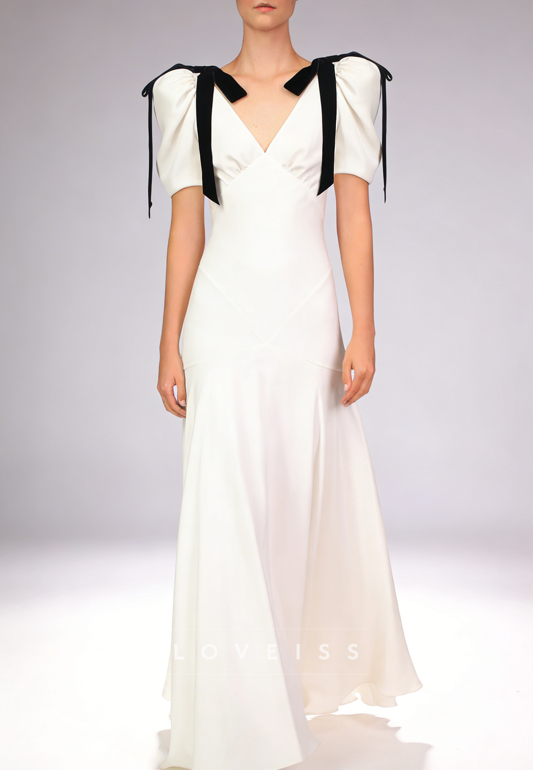 V-Neck Short Sleeves A-Line Wedding Dress