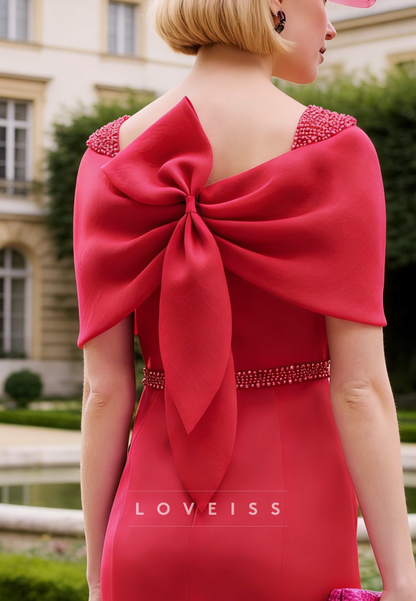 V-Neck Short Sleeves Cocktail Dress Mermaid Mother of Bride Dress