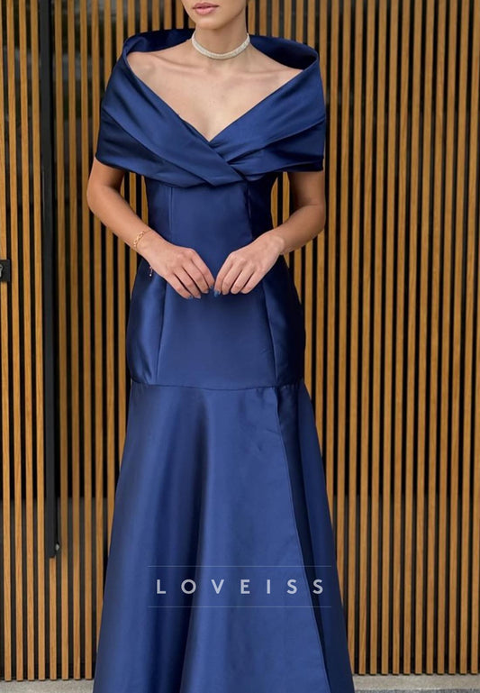 V-Neck Short Sleeves Satin Mermaid Evening Dress