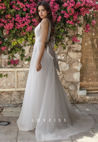 V-Neck Sleeveless A-Line Open Back Wedding Dress