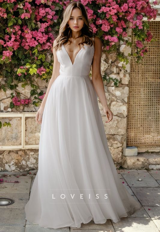 V-Neck Sleeveless A-Line Open Back Wedding Dress