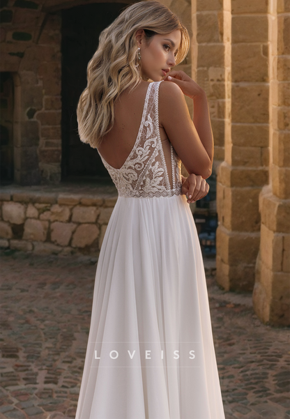 V-Neck Sleeveless Appliques A-LIne Beach Wedding Dress