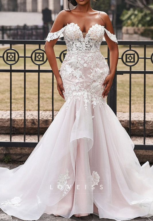 V-Neck Sleeveless Appliques Bodycon Mermaid Wedding Dress