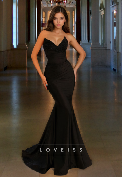 V-Neck Sleeveless Appliques Mermaid Bodycon Prom Dress