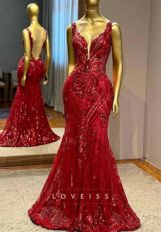 V-Neck Sleeveless Appliques Mermaid Prom Dress