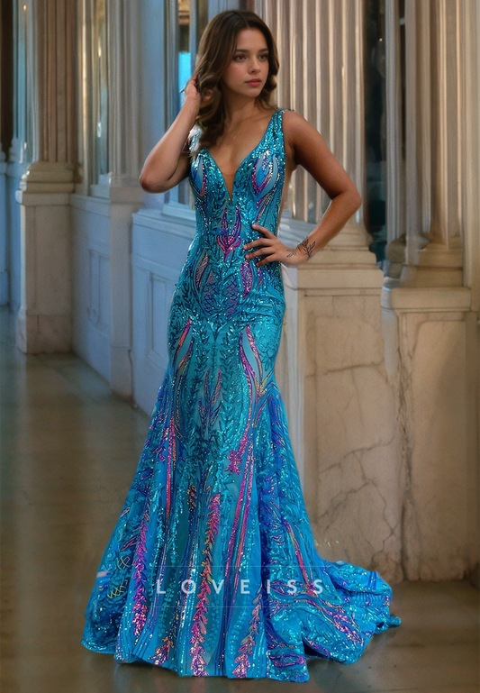 V-Neck Sleeveless Appliques Mermaid Prom Dress