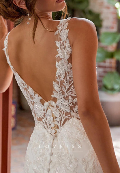V-Neck Sleeveless Appliques Mermaid Wedding Dress