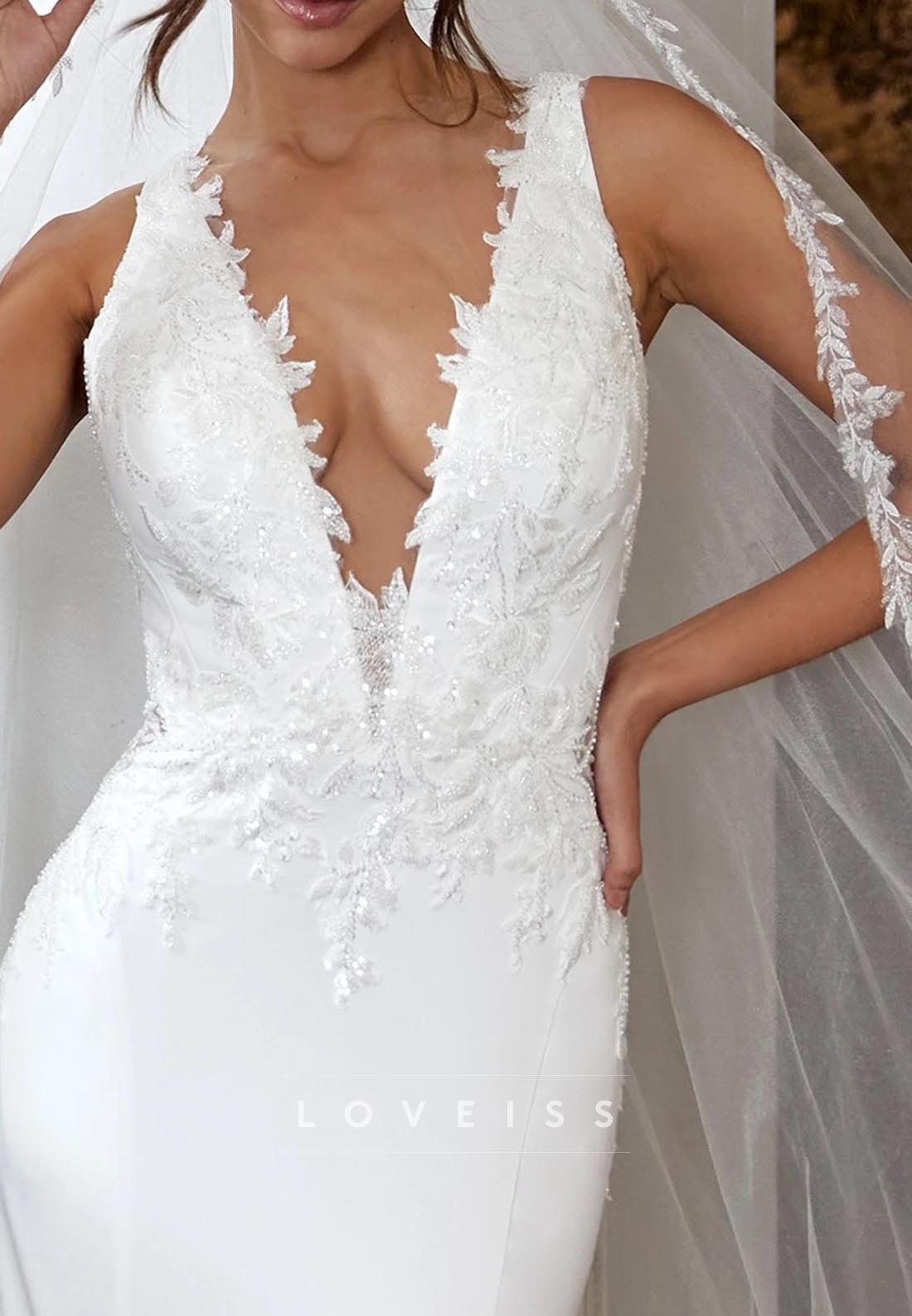 V-Neck Sleeveless Appliques Mermaid Wedding Dress