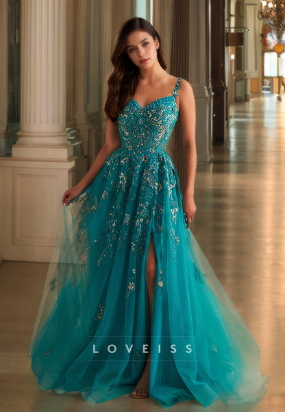 V-Neck Sleeveless Appliques Tulle A-Line Prom Dress