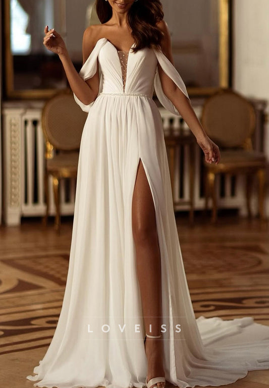 V-Neck Sleeveless Beaded Chiffon A-Line Wedding Dress