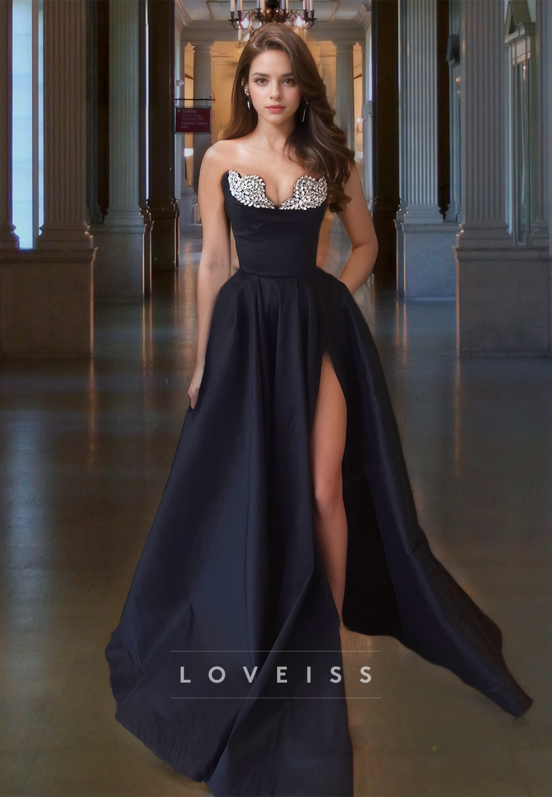 V-Neck Sleeveless Beaded Pleated A-Line Prom Dress