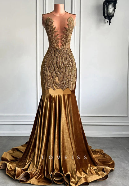 V-Neck Sleeveless Beaded Pleated Mermaid Prom Dress for Black Girls