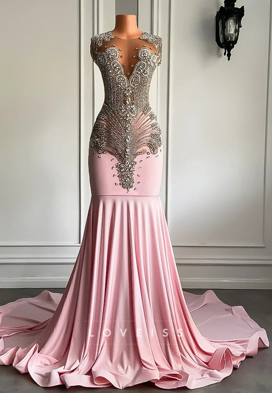 V-Neck Sleeveless Beaded Pleated Mermaid Prom Dress for Black Girls