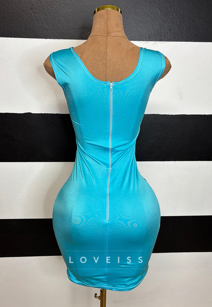 V-Neck Sleeveless Beaded Sheath Homecoming Dress