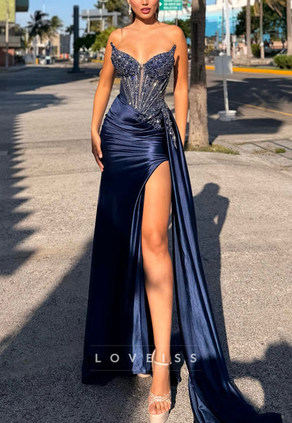 V-Neck Sleeveless Beaded Sheath Prom Dress