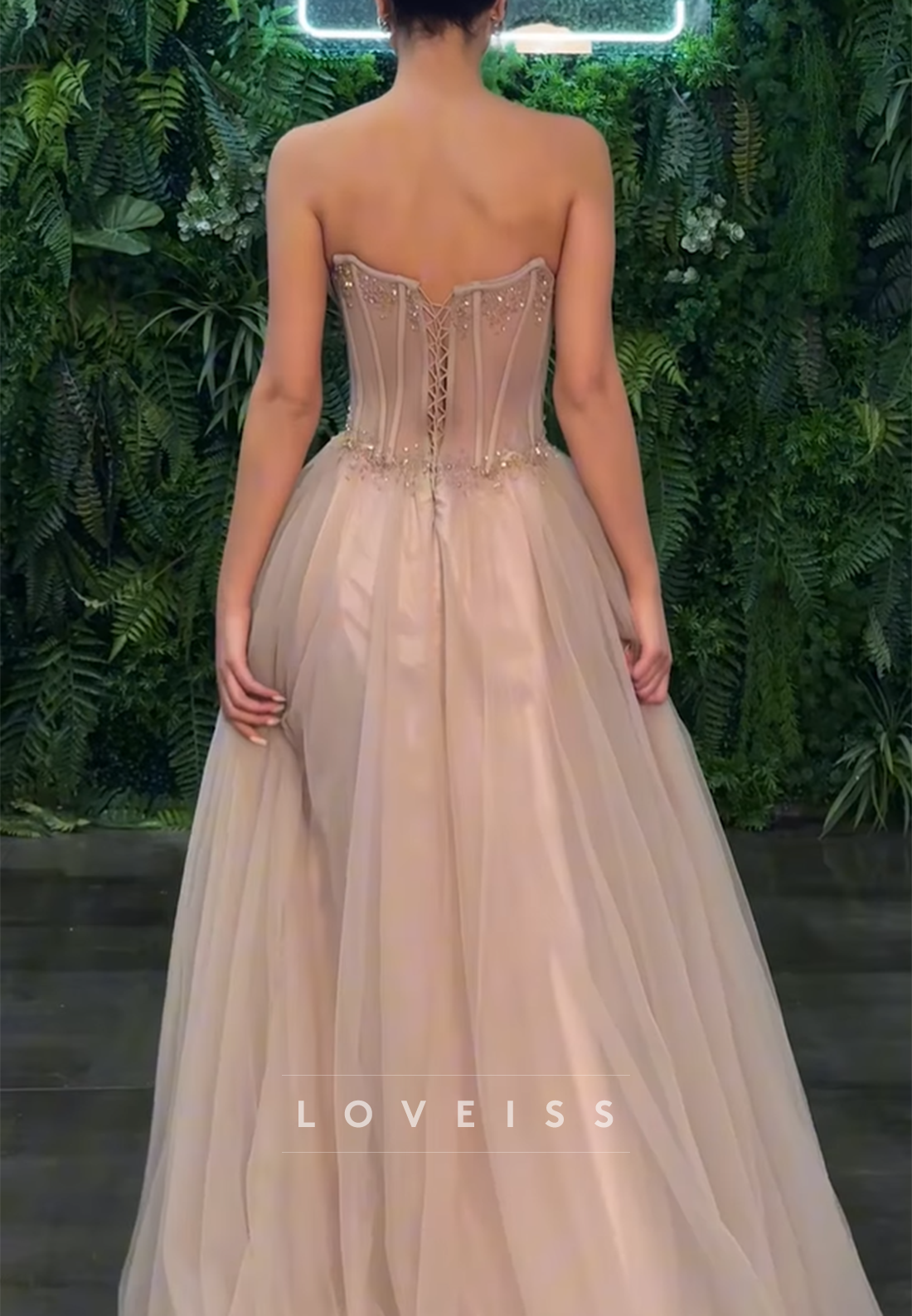 V-Neck Sleeveless Beaded Sparkly Tulle A-Line Prom Dress