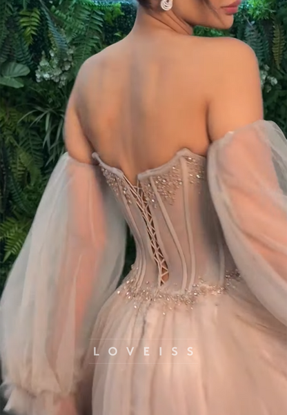 V-Neck Sleeveless Beaded Sparkly Tulle A-Line Prom Dress