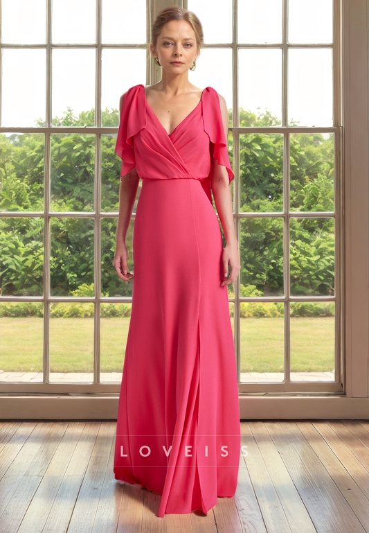 V-Neck Sleeveless Chiffon Long Mother of Bride Dress Cocktail Dress