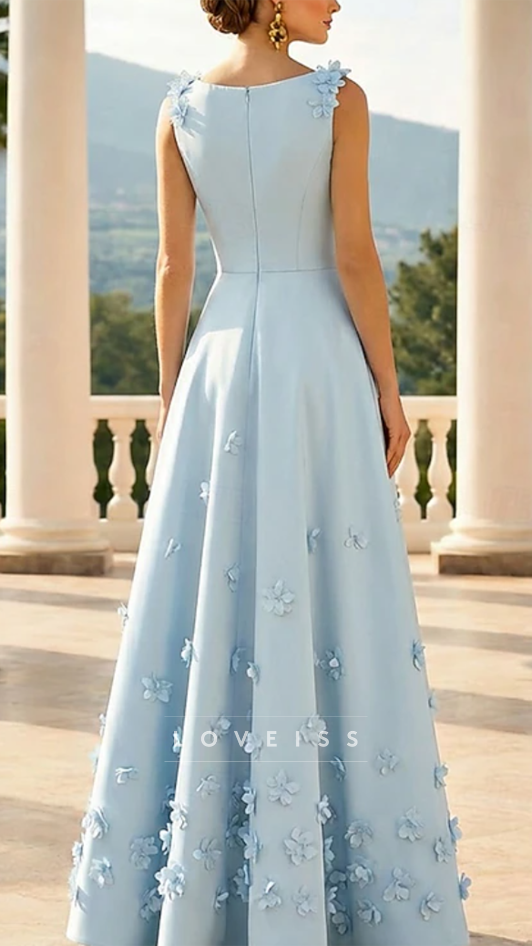 V-Neck Sleeveless Floral Embellised A-Line Mother of Bride Dress