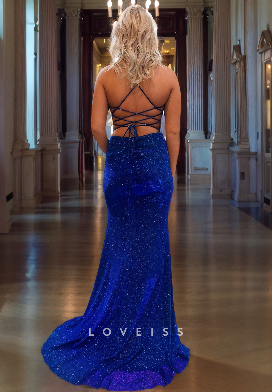 V-Neck Sleeveless Lace-Up Mermaid Prom Dress