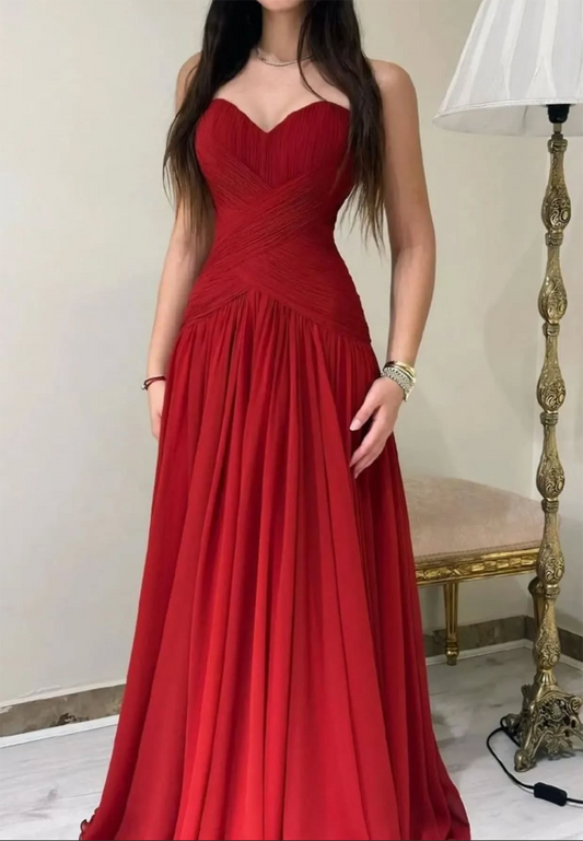 V-Neck Sleeveless Pleated A-Line Prom Dress  Evening Dress