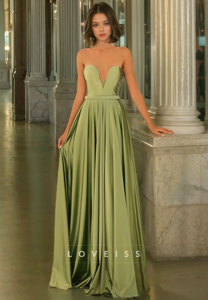 V-Neck Sleeveless Pleated A-Line Prom Dress