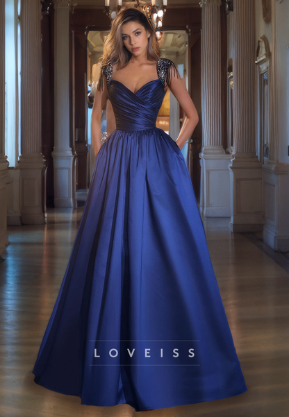 V-Neck Sleeveless Pleated A-Line Prom Dress