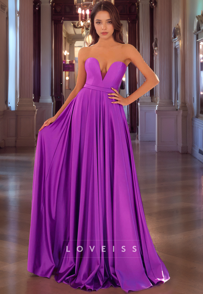 V-Neck Sleeveless Pleated A-Line Prom Dress