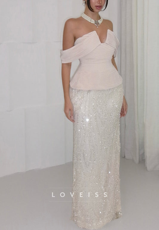 V-Neck Sleeveless Pleated Beaded Embroidery Sheath Prom Dress