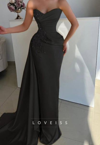 V-Neck Sleeveless Pleated Beaded Mermaid Prom Dress