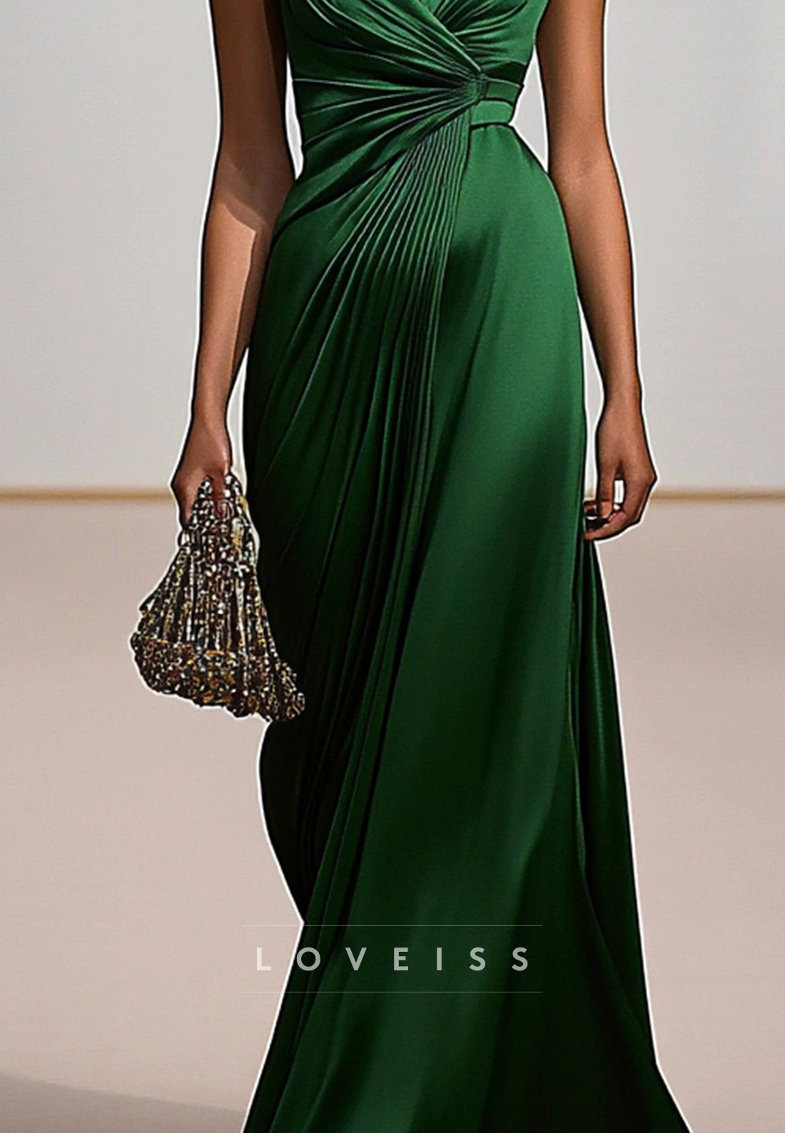 V-Neck Sleeveless Pleated Mermaid Evening Dress