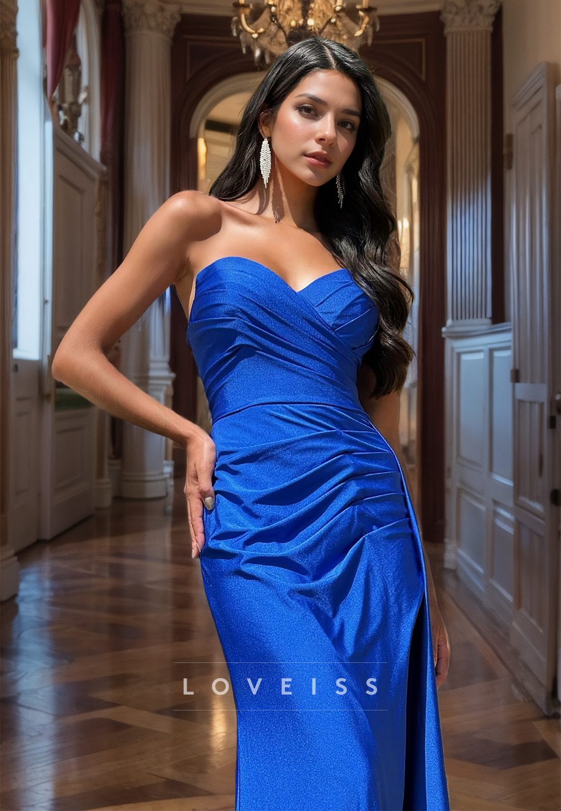 V-Neck Sleeveless Ruched Mermaid Prom Dress