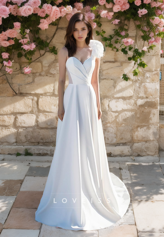 V-Neck Sleeveless Ruffled Pleated Sleek A-Line Wedding Dress